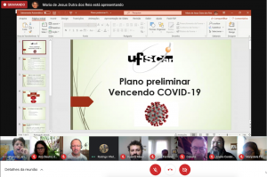 Captura de tela do ambiente virtual em que a reunião do ConsUni aconteceu.